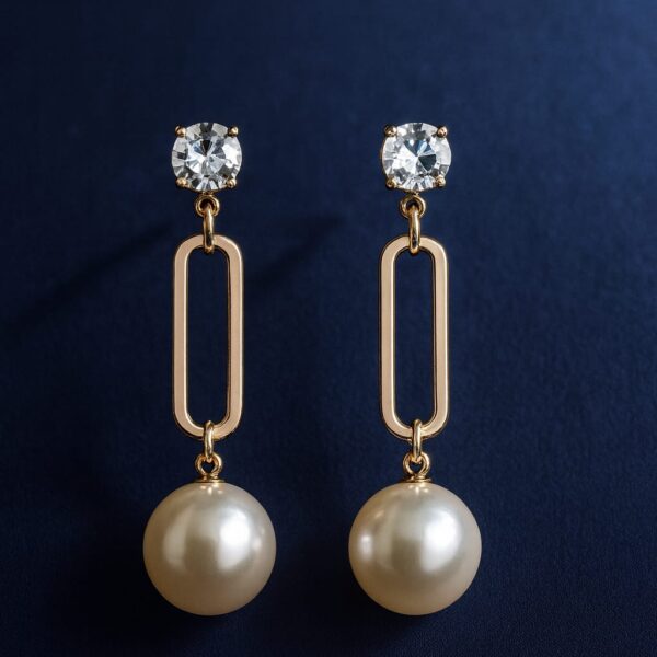 Gold-plated pearl drop earrings with crystal tops