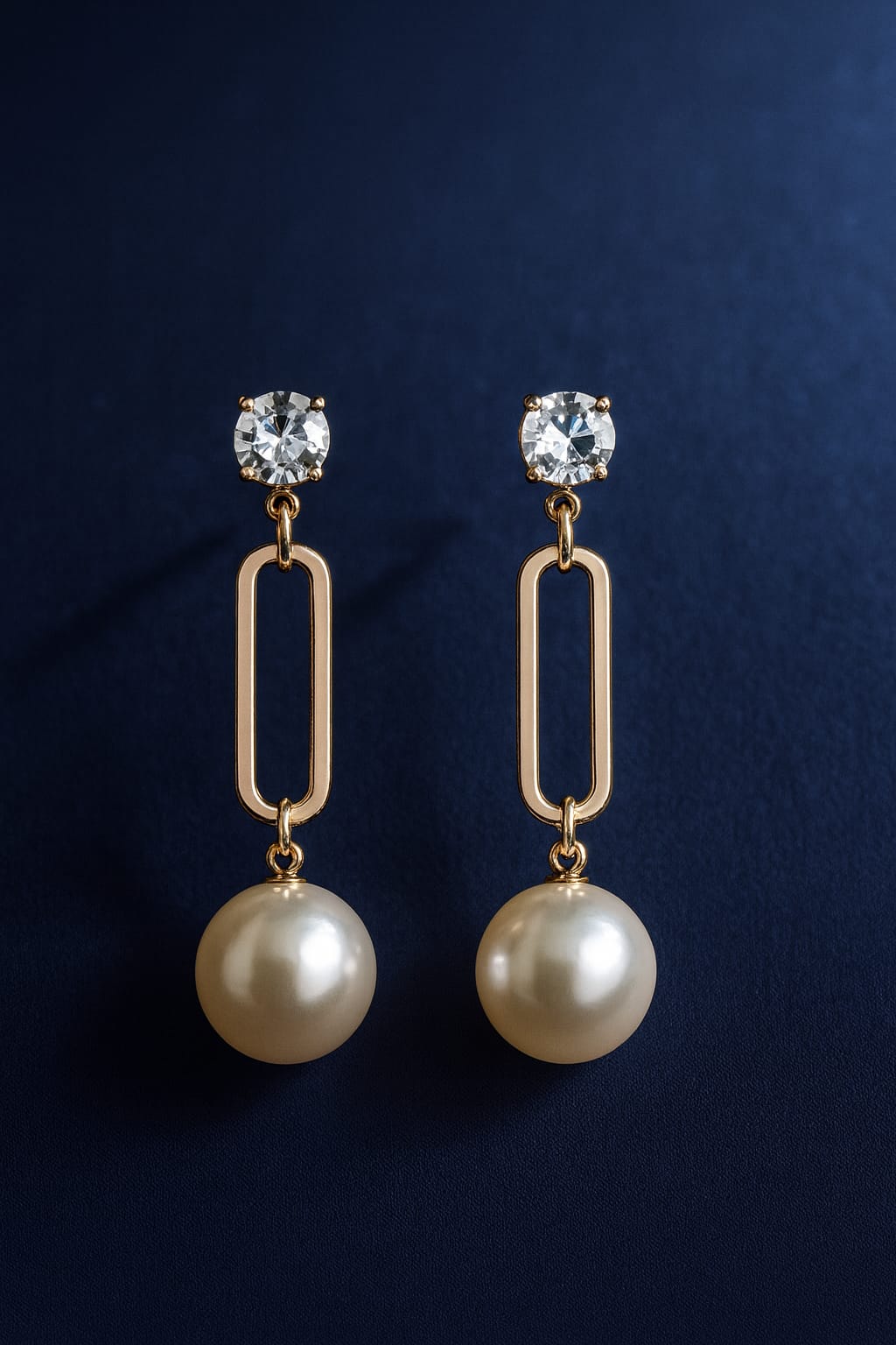 Gold-plated pearl drop earrings with crystal tops