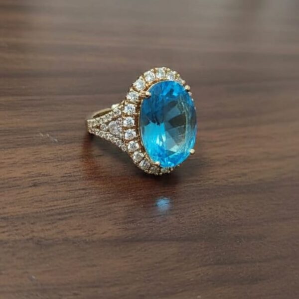 Swiss Blue Topaz and Diamond Halo Ring