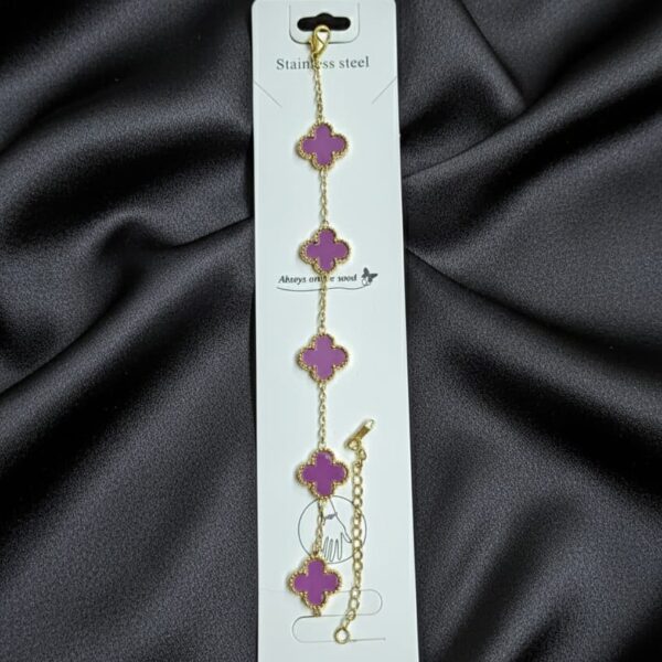 Purple clover motif chain bracelet