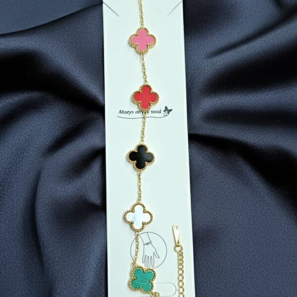 Multicolor clover motif chain bracelet