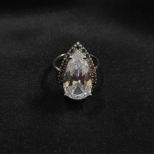 Sterling Silver/Rhodium-Plated Pear-Cut Statement Ring