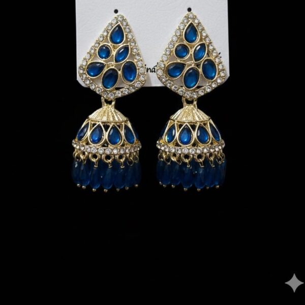 Royal Blue Kundan Jhumka Earrings