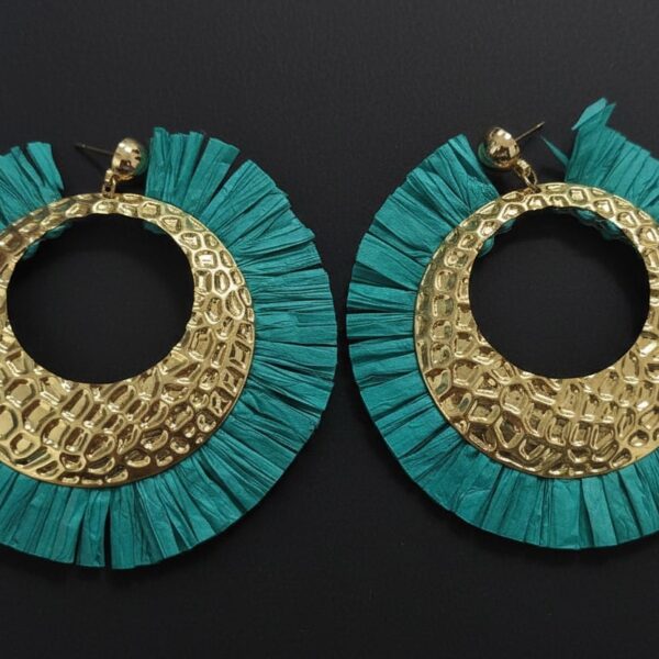 Teal Fringe Golden Hoop Earrings