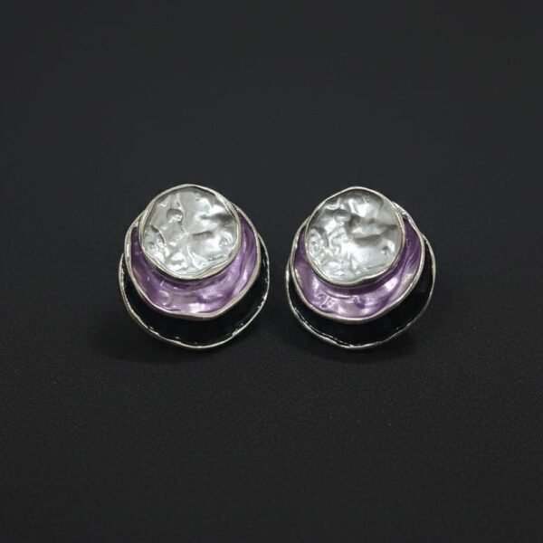 Purple Enamel Silver Stud Earrings