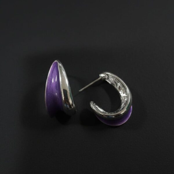 Purple Enamel Half-Hoop Silver Earrings