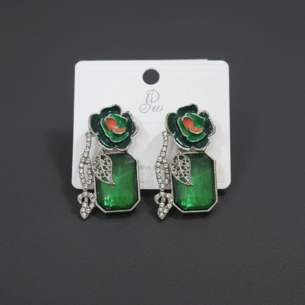 Emerald Rose Crystal Drop Earrings