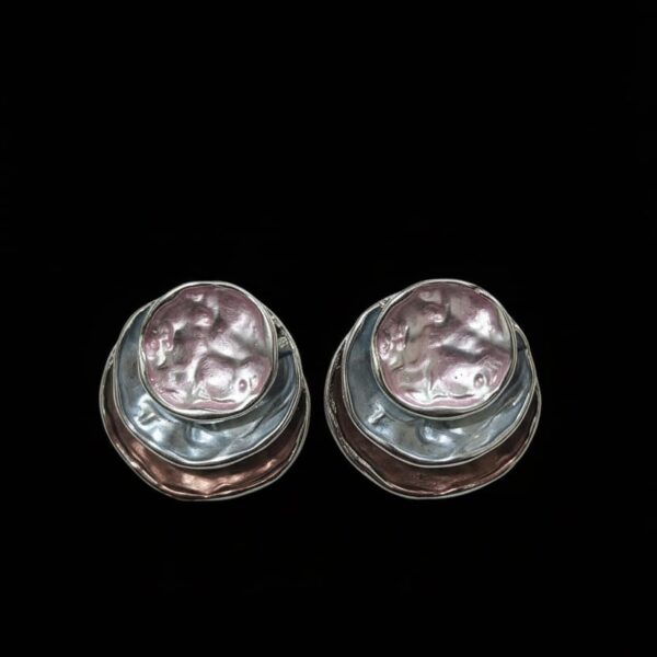 Enamel Multi-Tone Hammered Tiered Stud Earrings.