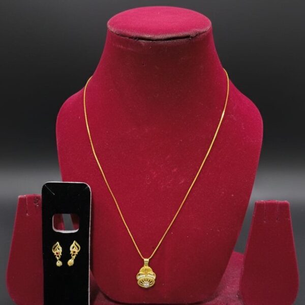 Temple-Style Gold-Plated Pendant and Earring Set.