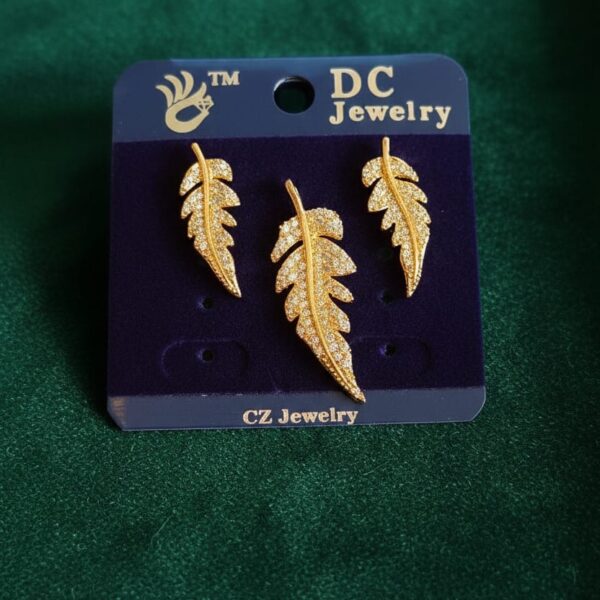 Cubic Zirconia (CZ) Feather Pendant and Earring Set