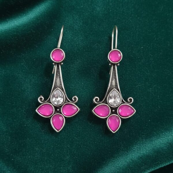 Pink Petal Oxidised Drop Earrings