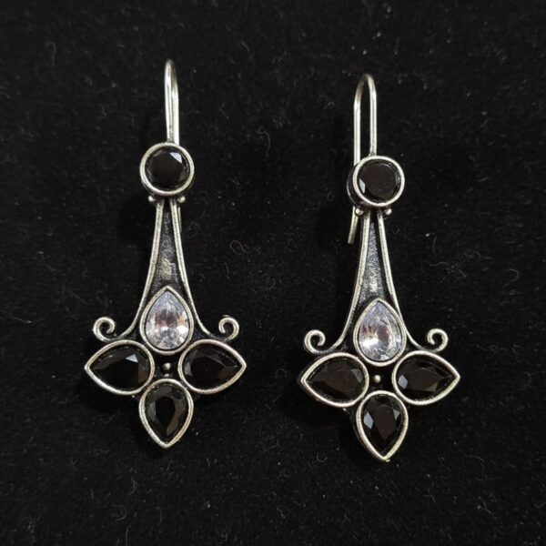 Midnight Bloom Silver Drop Earrings