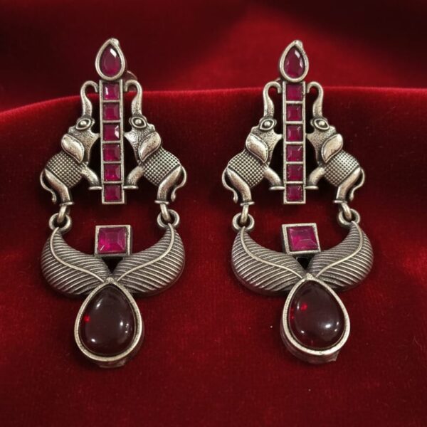 Oxidized Silver Elephant Motif Dangler Earrings