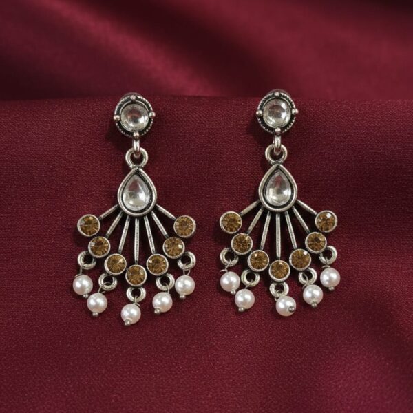German Silver Oxidized Chandbali Drop Earrings.