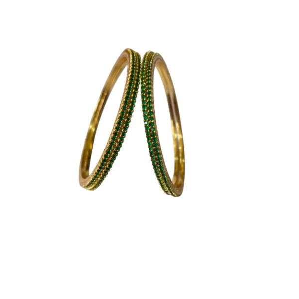 Green Stone Studded Gold-Tone Bangles