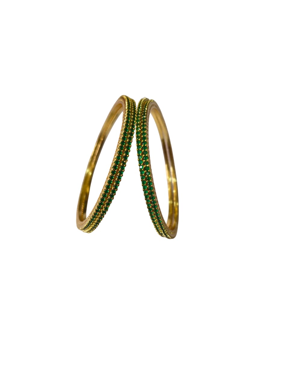 Green Stone Studded Gold-Tone Bangles