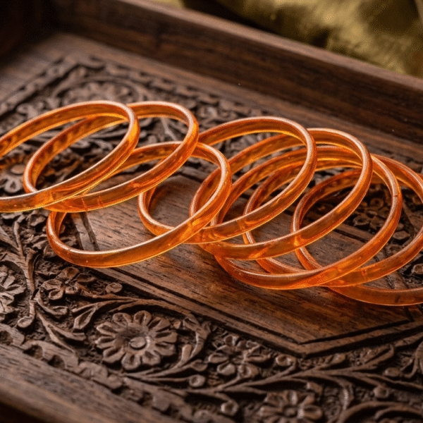 Traditional Amber-Toned Glass-Finish Bangles Set – Pack of 8