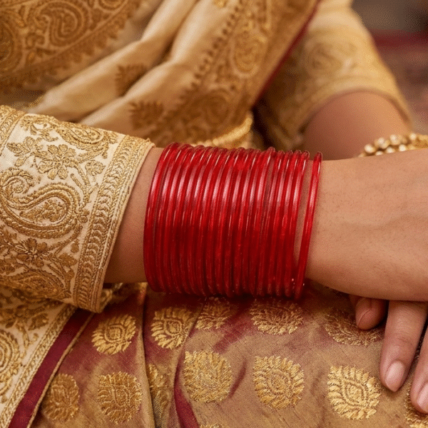 Ruby Glow Translucent Glass-Look Glass Churi / Bangle Set