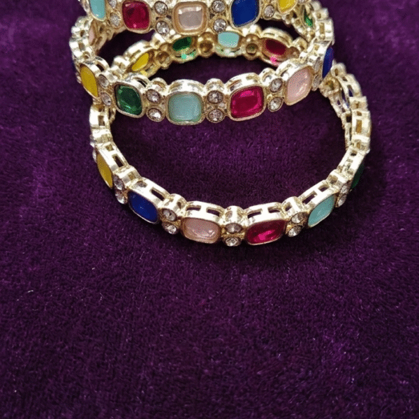 Navratna Multicolor Stone Stretch Kada Bangles Set
