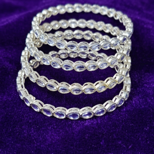 Crystal Oval Stone Stretchable Bangles Set