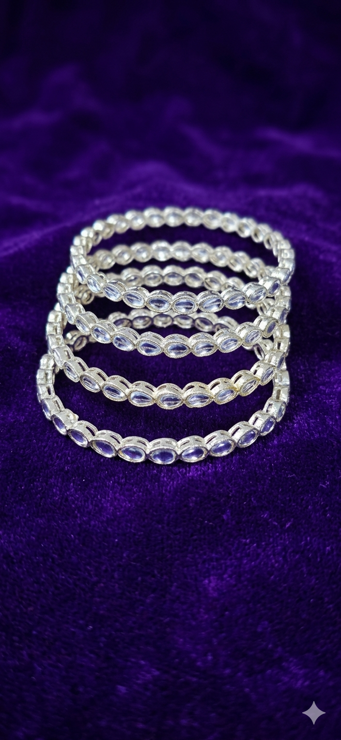 Crystal Oval Stone Stretchable Bangles Set