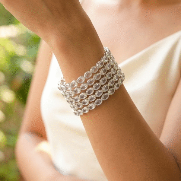 Crystal Oval Stone Stretchable Bangles Set