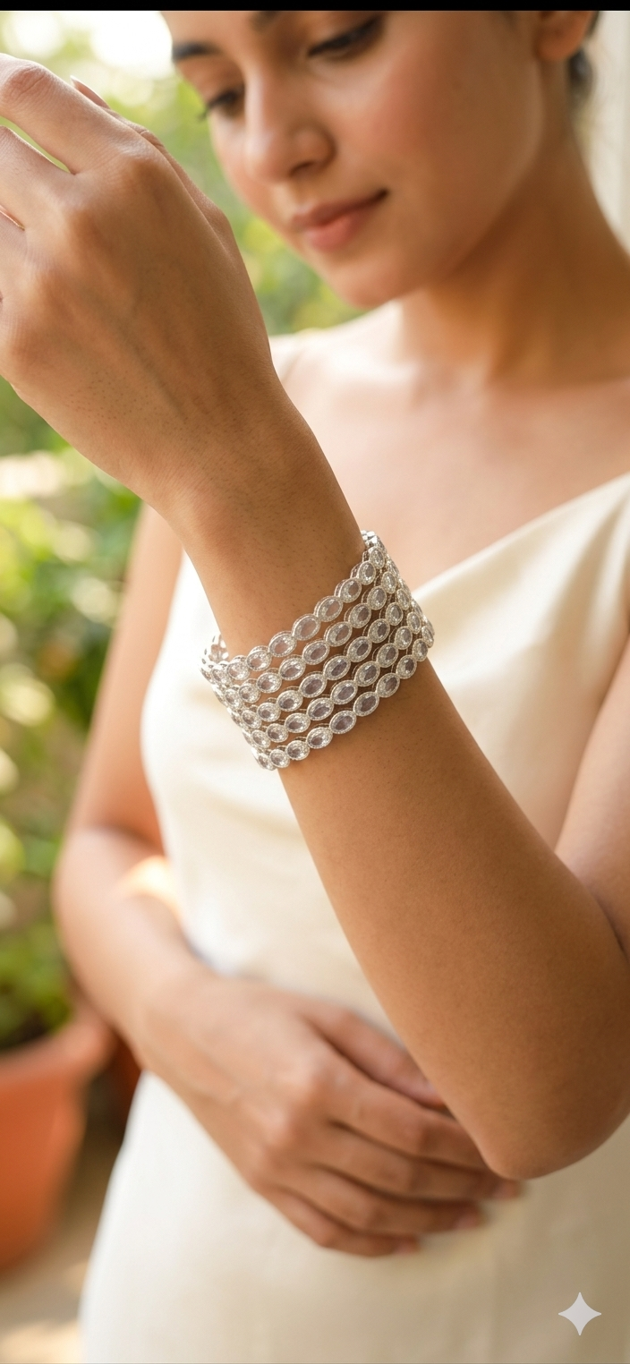 Crystal Oval Stone Stretchable Bangles Set - Image 2