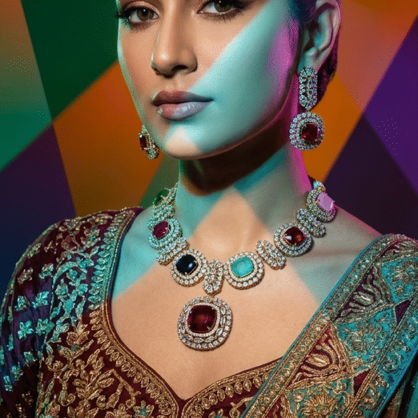 Royal Multicolor Navratna-Inspired Kundan Choker Necklace