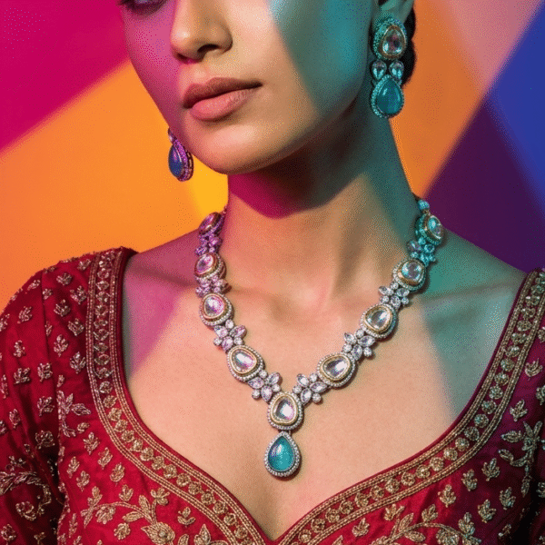 Royal Uncut Kundan & Turquoise Blue Drop Necklace Set with Maang Tikka