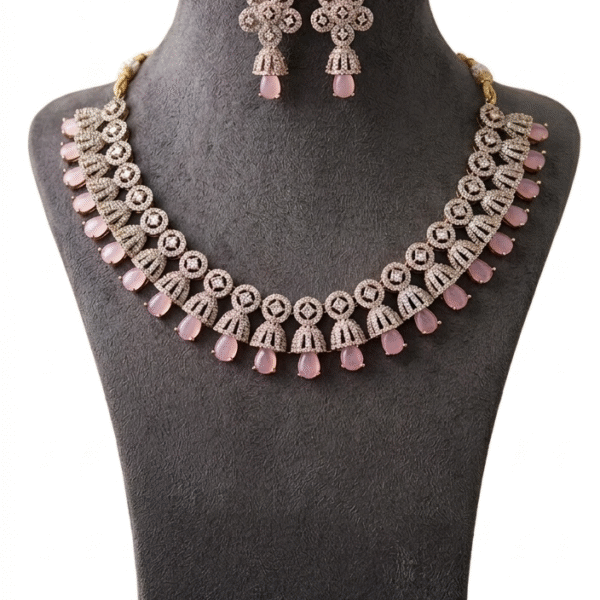Elegant Pink Opal & CZ Choker Jewelry Set