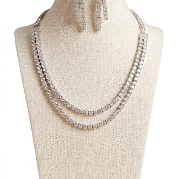 Aurora Double-Layer American Diamond Tennis Necklace Set