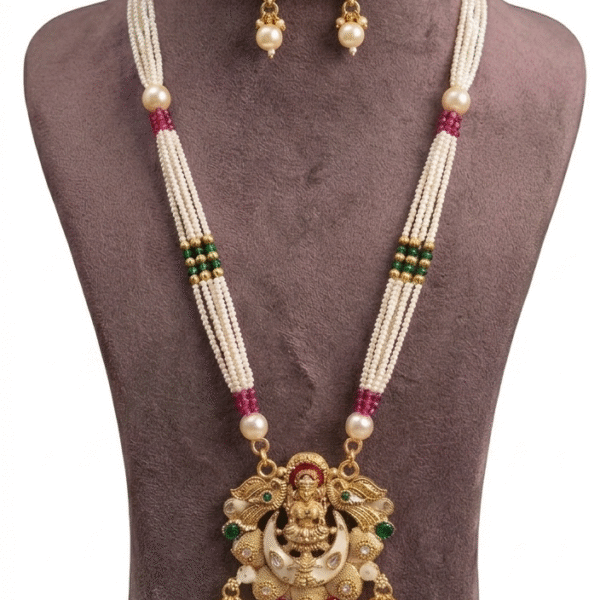 Temple Style Pearl Rani Haar (Long Necklace Set)