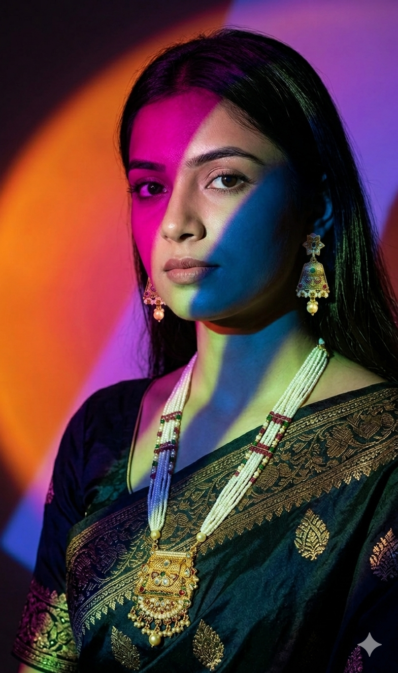 Traditional Rani Haar Long Necklace Set with Multi-Strand Pearls and Meenakari Pendant - Image 2