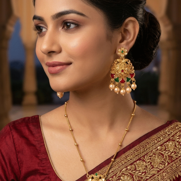 Traditional Meenakari & Pearl Pendant Set