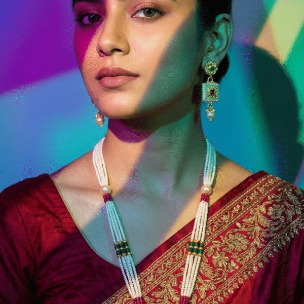 Temple Style Pearl Rani Haar (Long Necklace Set)