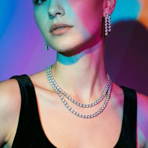 Aurora Double-Layer American Diamond Tennis Necklace Set