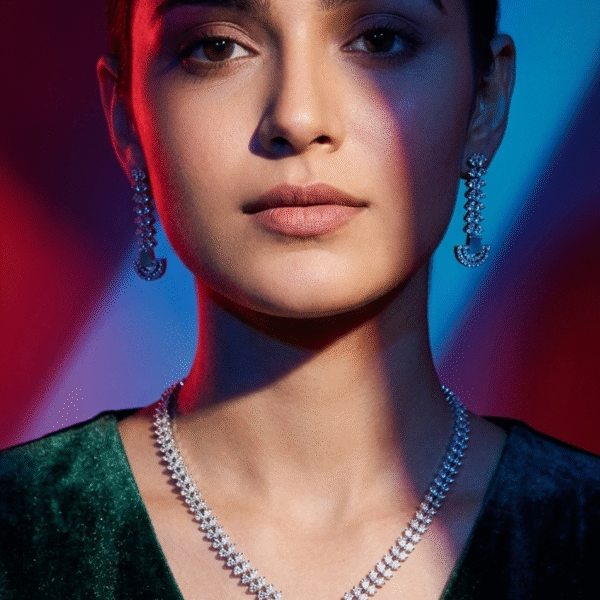 Mint Elegance Rhodium-Plated American Diamond Necklace Set