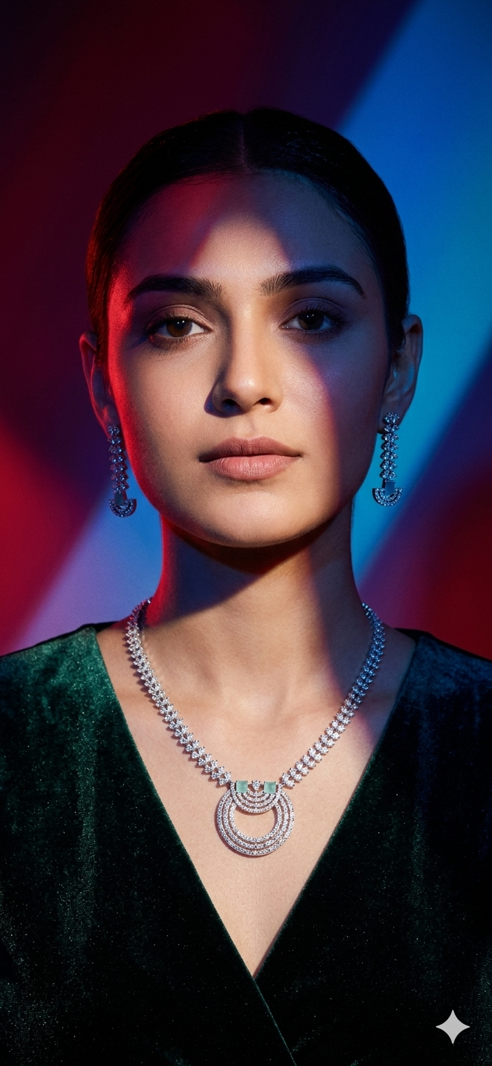 Mint Elegance Rhodium-Plated American Diamond Necklace Set - Image 2