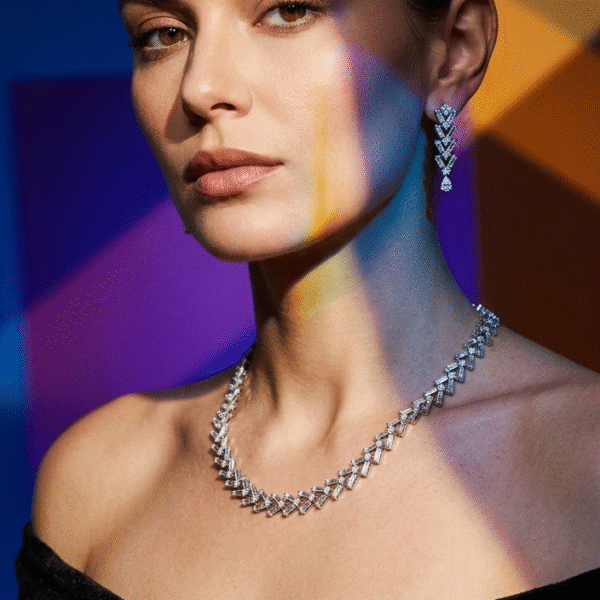Contemporary Baguette Cut Stone Necklace Set