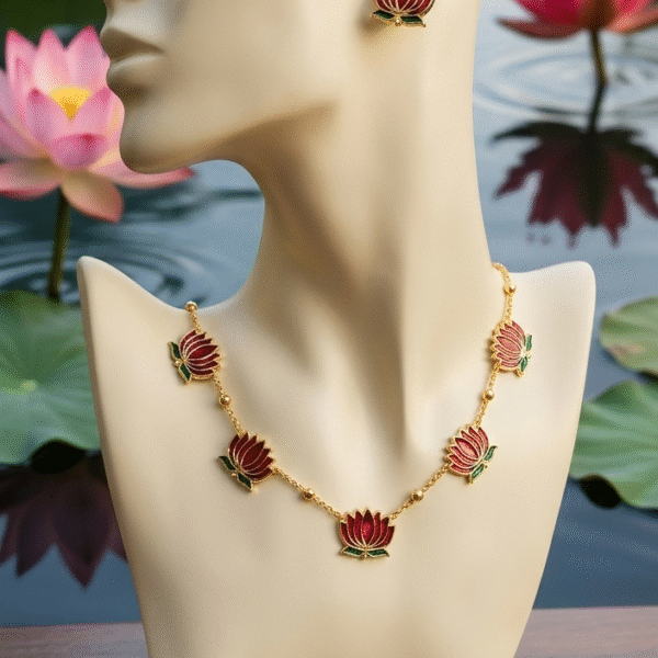 Meenakari Lotus Blossom Gold-Plated Jewelry Set