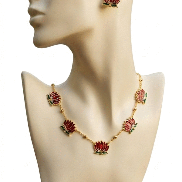 Meenakari Lotus Blossom Gold-Plated Jewelry Set