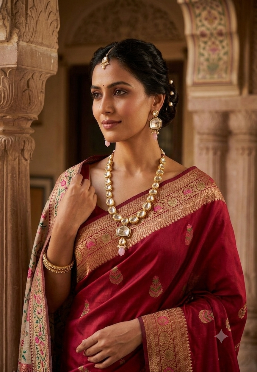 The "Gulnaz" Kundan & Rose Quartz Set - Image 2