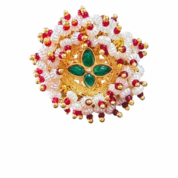 Ethnic Gold-Plated Kundan & Pearl Cluster Adjustable Ring