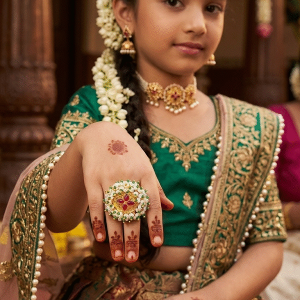 Royal Rajputi Kemp & Pearl Studded Oversized Ring