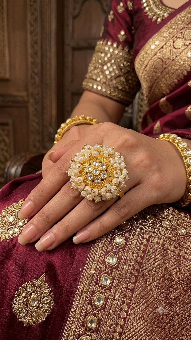 Royal Rajputi Jadau Pearl Cocktail Ring - Image 2