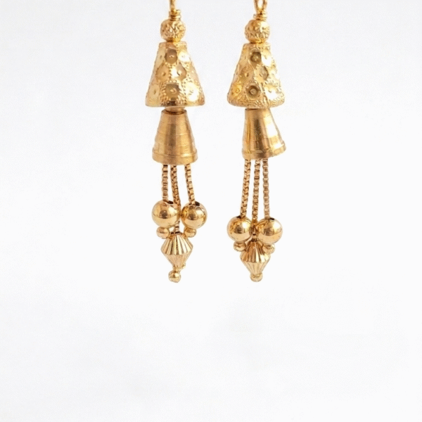 Golden Tiered Dome Dangle Earrings with Chain Latkan