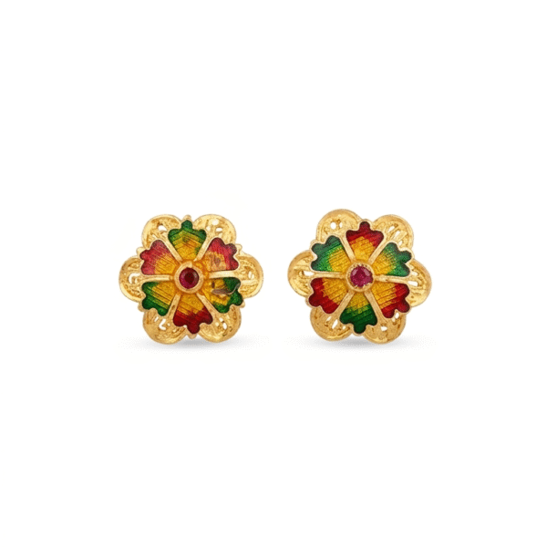 Vibrant Blossom Meenakari Gold Studs