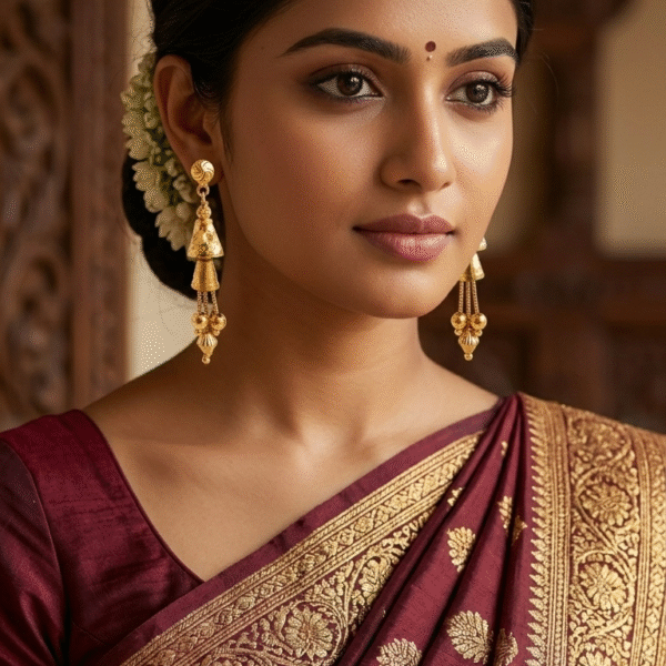 Golden Tiered Dome Dangle Earrings with Chain Latkan