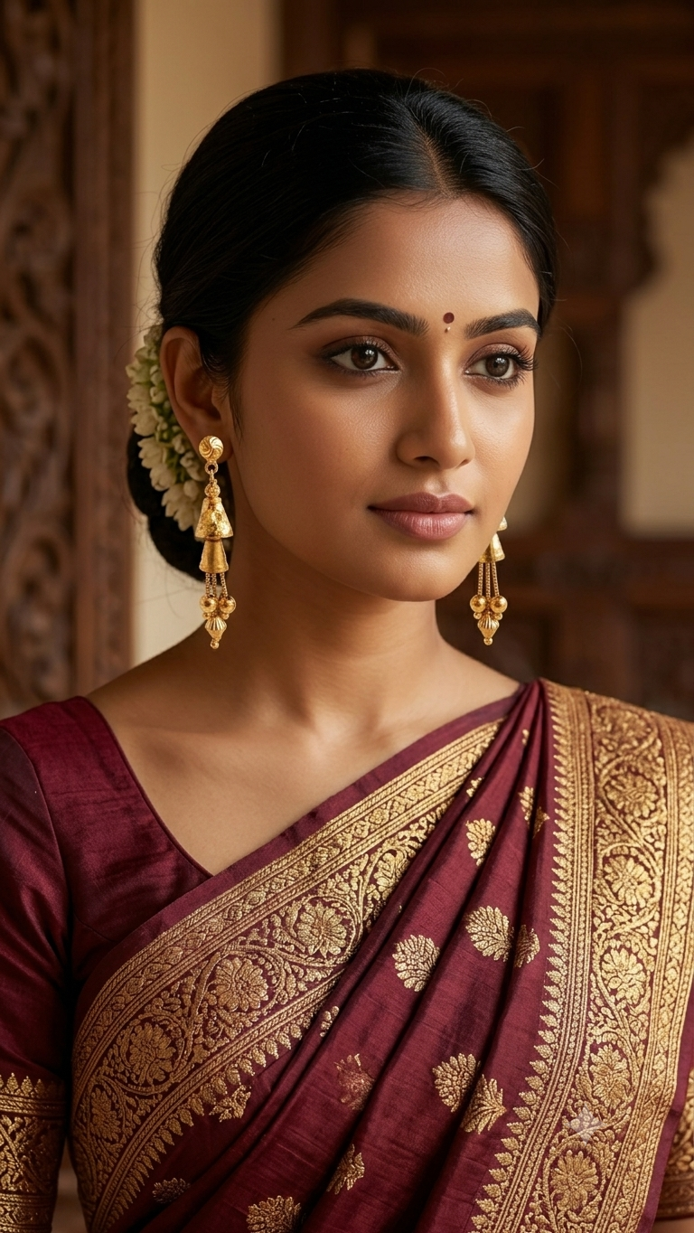 Golden Tiered Dome Dangle Earrings with Chain Latkan - Image 2