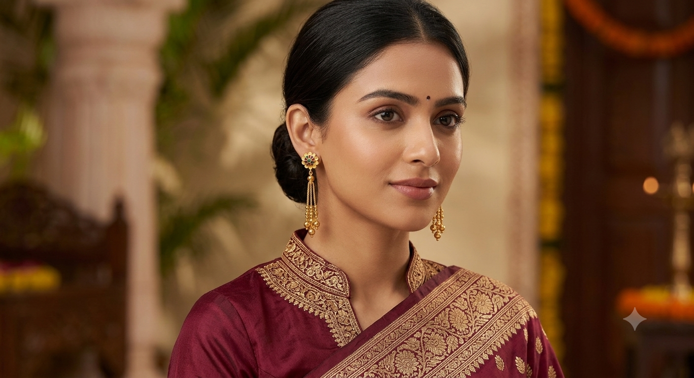 The "Mayura Bloom" Gold Tassel Earrings - Image 2